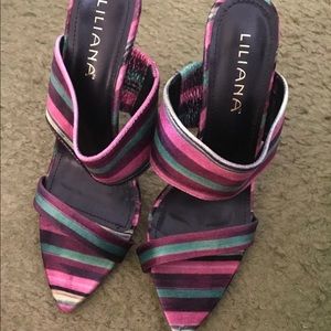 Multicolored Velour Mules